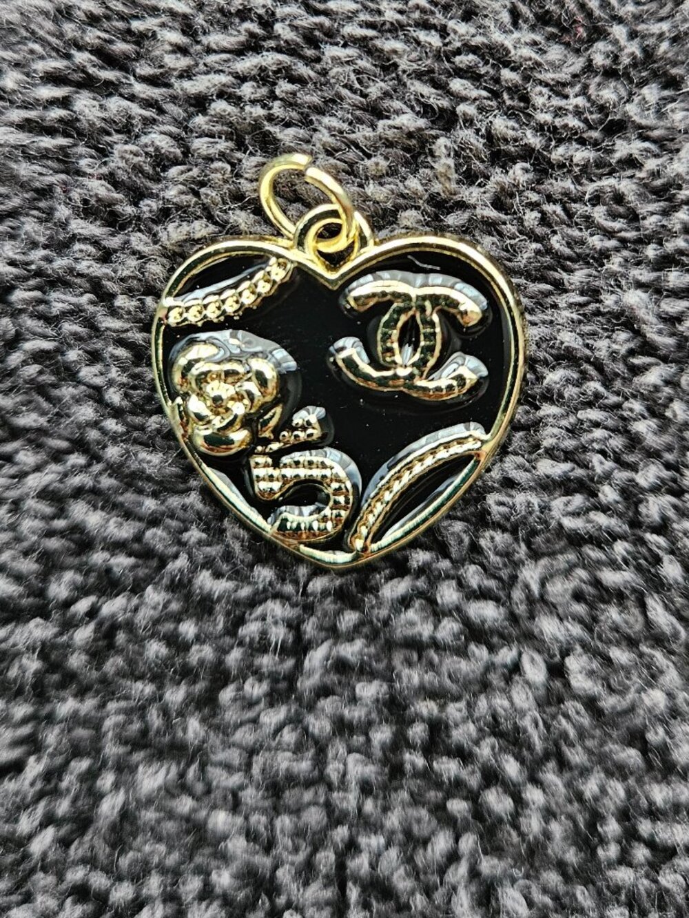 Black with Gold Trimmed Heart Charm